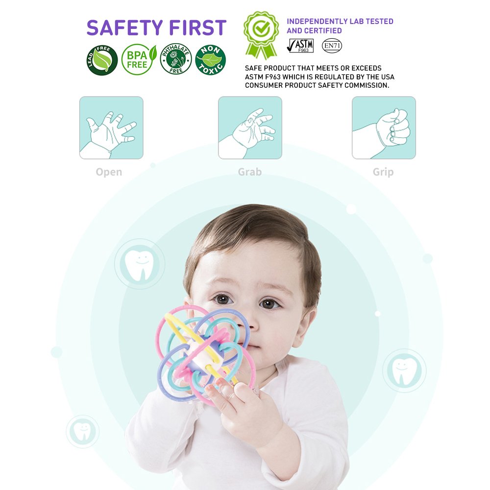 WEofferwhatYOUwant Baby Sensory Teether Ball – 12 Soft TPU Rings with Rattle for 0-6 Months