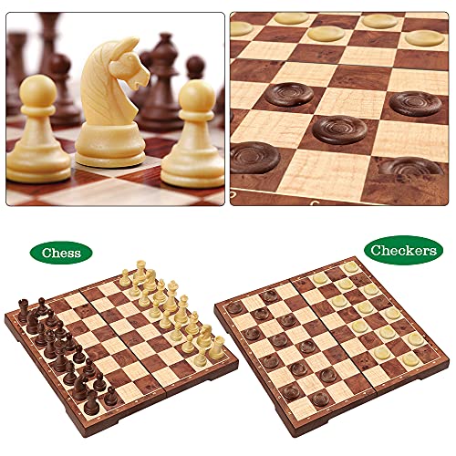 WEofferwhatYOUwant Magnetic Chess Set – 2-in-1 Travel Chess and Checkers – 12.4" Folding Board – Portable Strategy Game with Magnetic Pieces