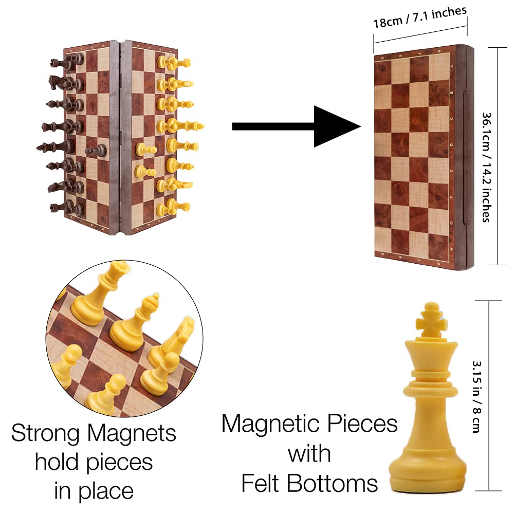 WEofferwhatYOUwant Magnetic Chess Set – 2-in-1 Travel Chess and Checkers – 12.4" Folding Board – Portable Strategy Game with Magnetic Pieces