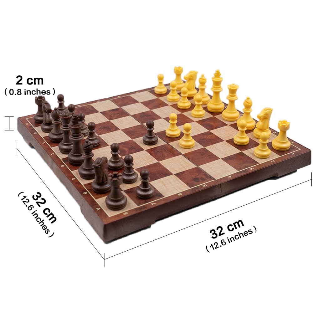 WEofferwhatYOUwant Magnetic Chess Set – 2-in-1 Travel Chess and Checkers – 12.4" Folding Board – Portable Strategy Game with Magnetic Pieces