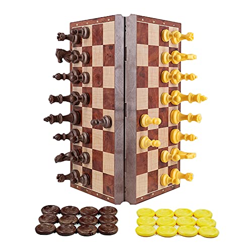 WEofferwhatYOUwant Magnetic Chess Set – 2-in-1 Travel Chess and Checkers – 12.4" Folding Board – Portable Strategy Game with Magnetic Pieces