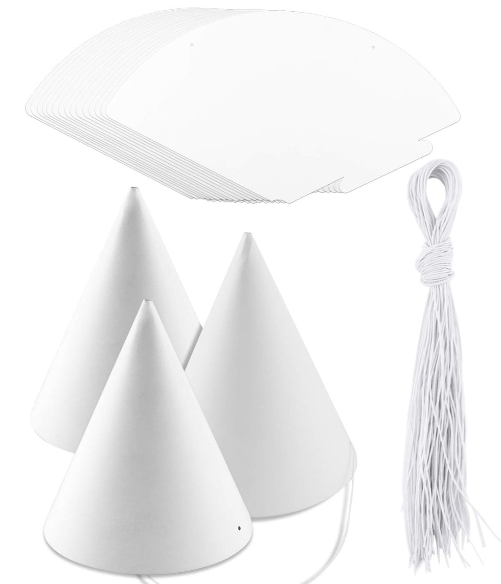 WEOXPR White Paper Party Hats - Bulk Blank Cone Hats for DIY, Birthdays & Halloween (10/20/40/60 Pack)