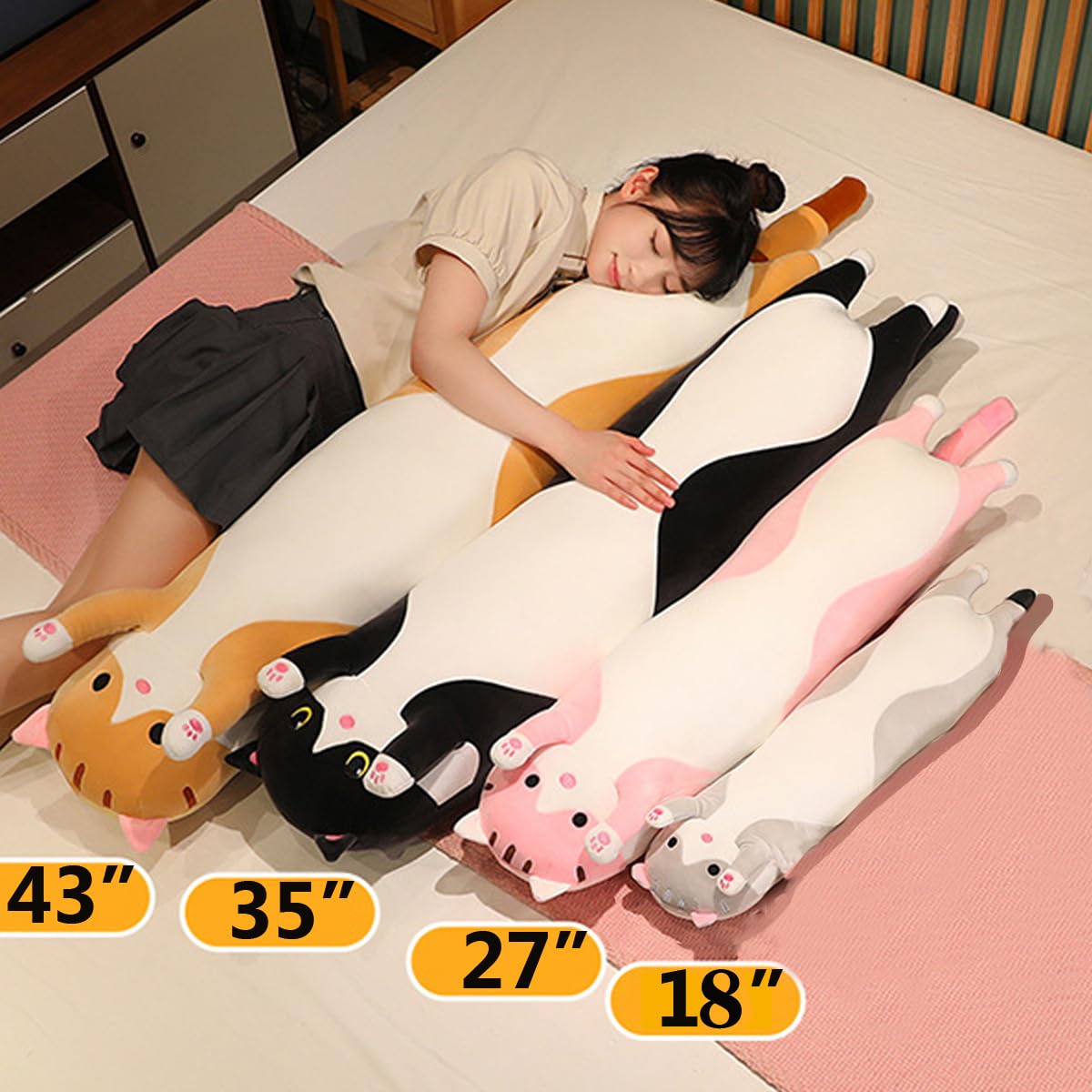 Werdast Black Cat Long Plush Pillow - 18 Inches Soft Stuffed Cat Sleeping Companion