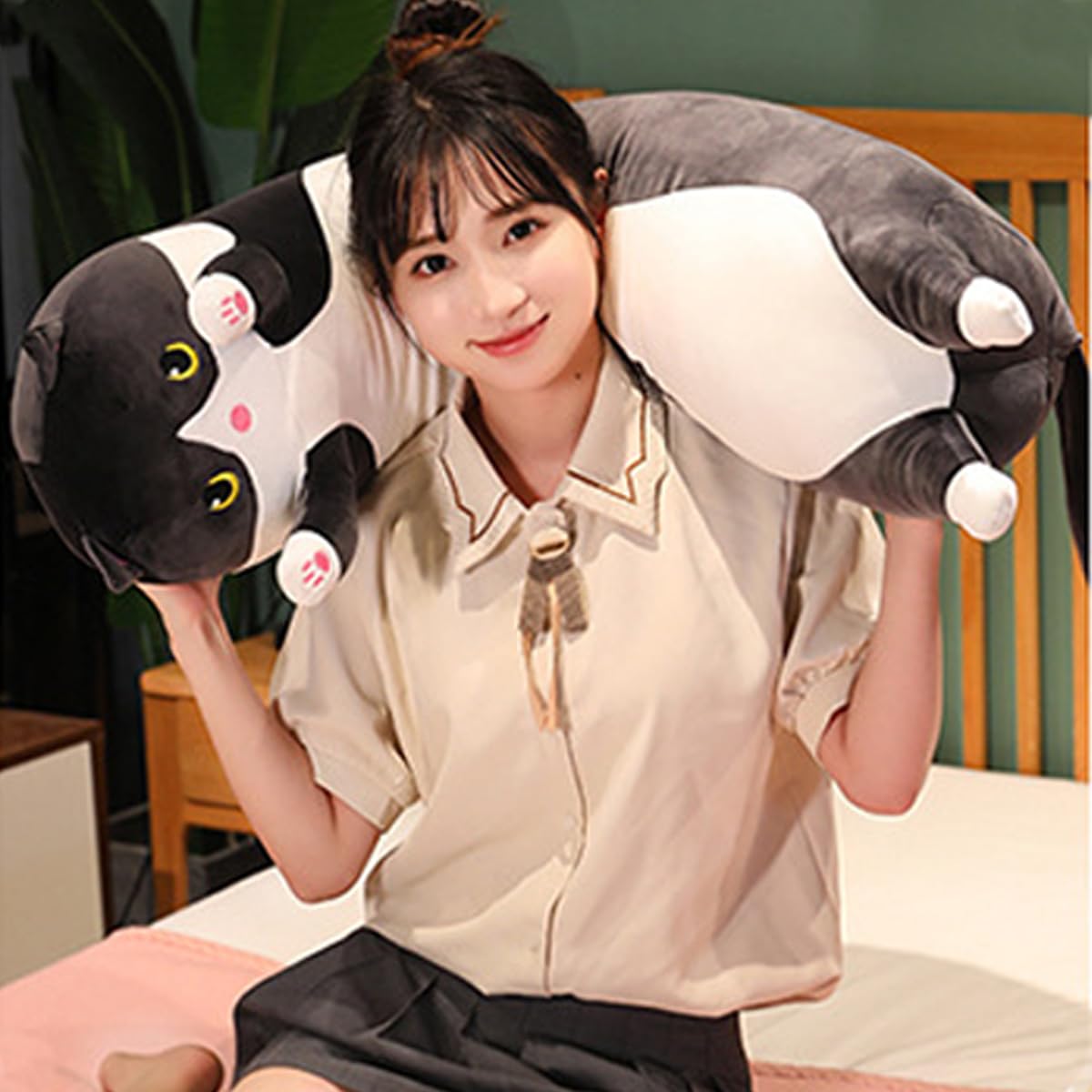 Werdast Black Cat Long Plush Pillow - 18 Inches Soft Stuffed Cat Sleeping Companion