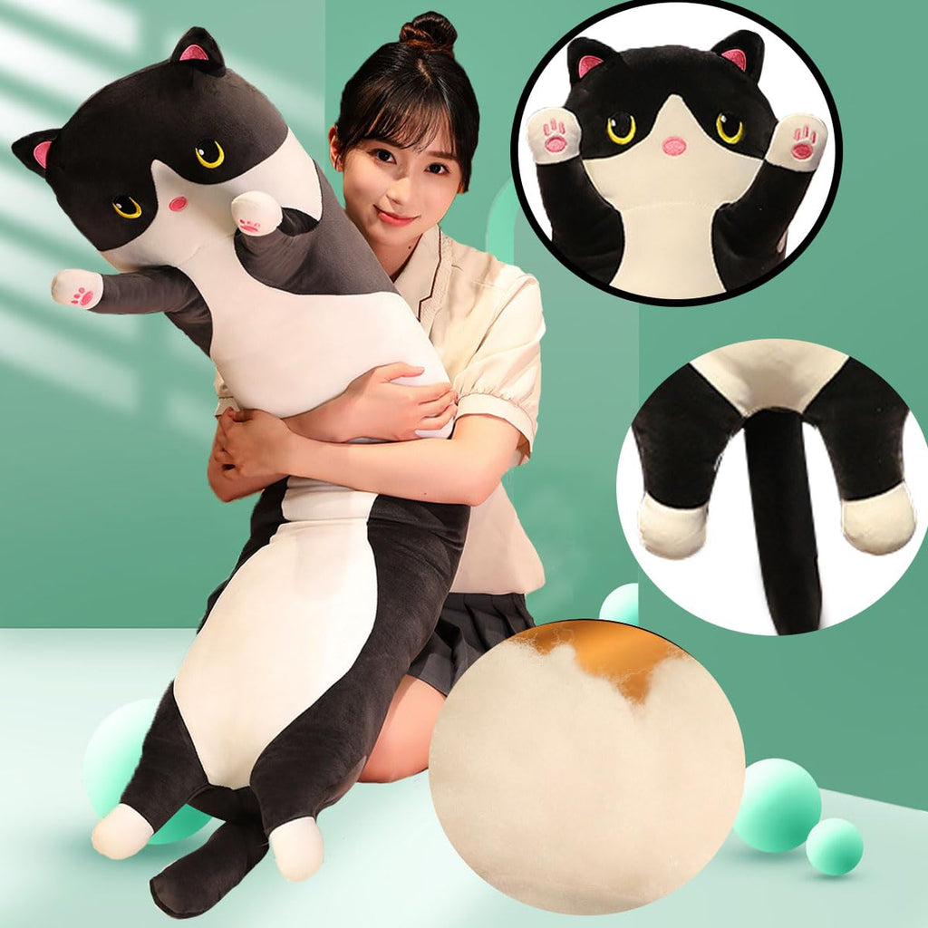 Werdast Black Cat Long Plush Pillow - 18 Inches Soft Stuffed Cat Sleeping Companion