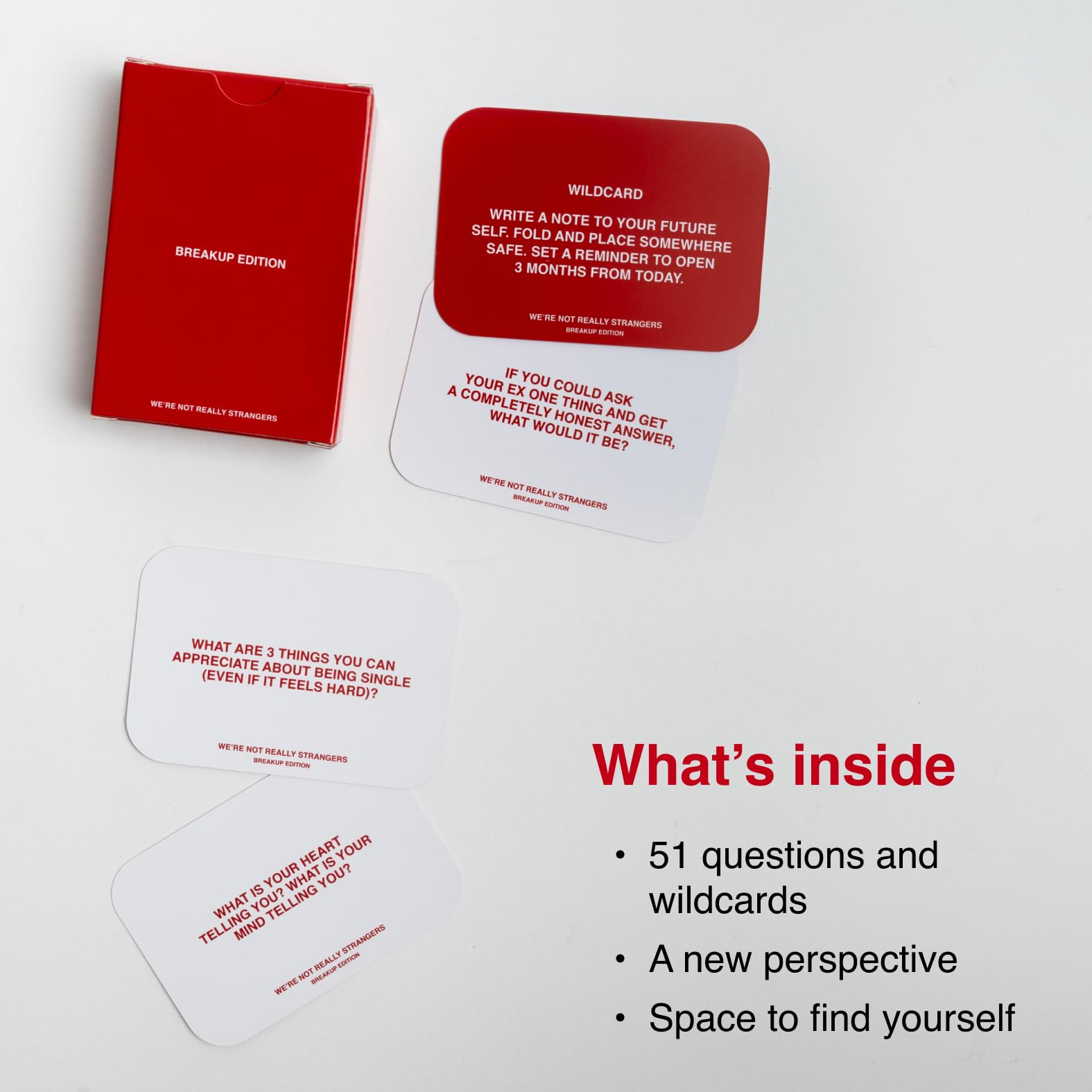 WE'RE NOT REALLY STRANGERS Breakup Edition Expansion - 51 Self-Reflection Cards for Healing After a Breakup, Ages 18+, 1-2 Players