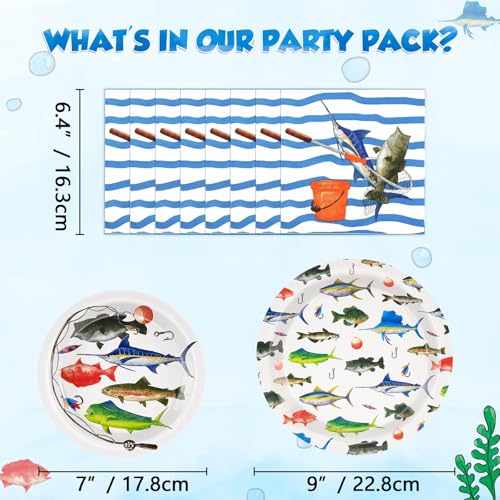 WERNNSAI 48-Piece Fishing Party Tableware Set - Disposable Plates and Napkins for 16 Guests