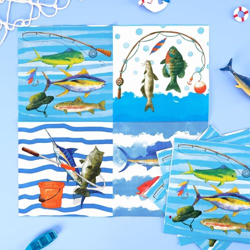 WERNNSAI 48-Piece Fishing Party Tableware Set - Disposable Plates and Napkins for 16 Guests