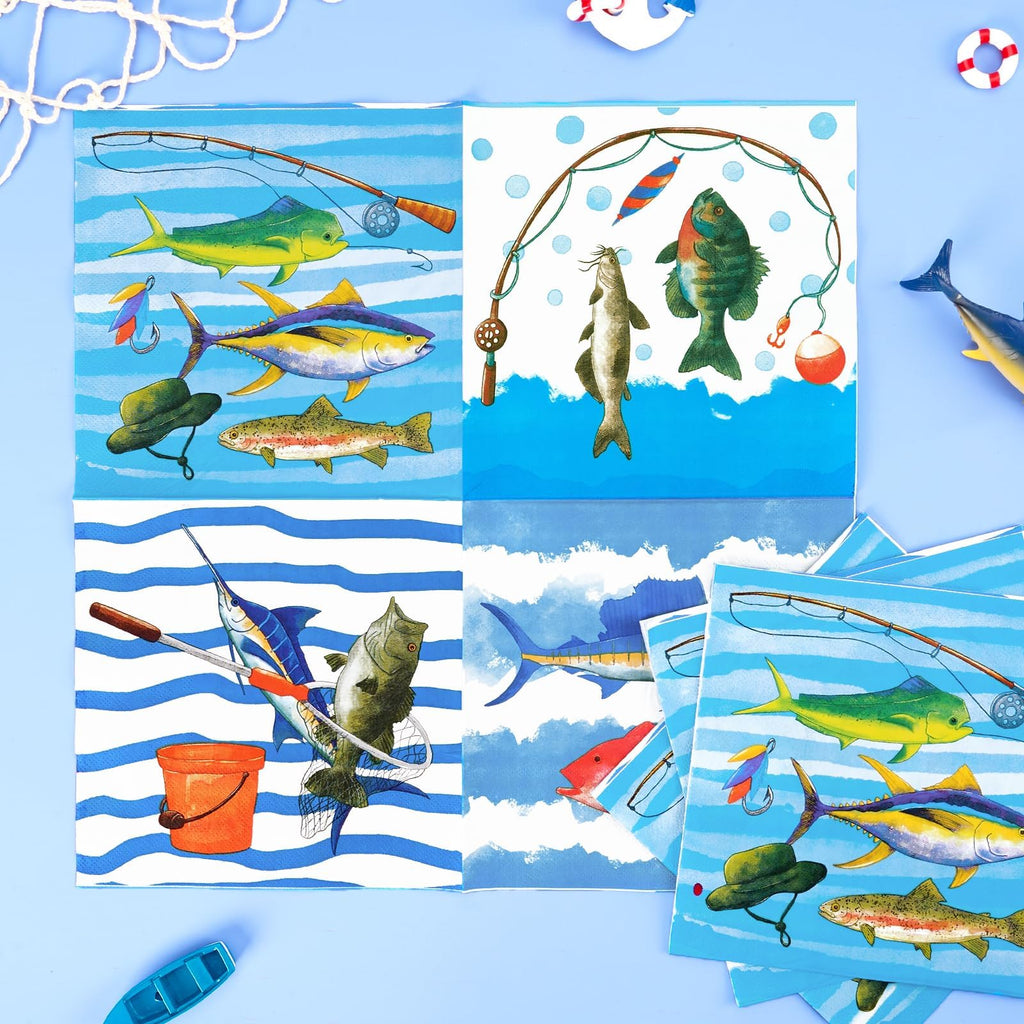 WERNNSAI 48-Piece Fishing Party Tableware Set - Disposable Plates and Napkins for 16 Guests