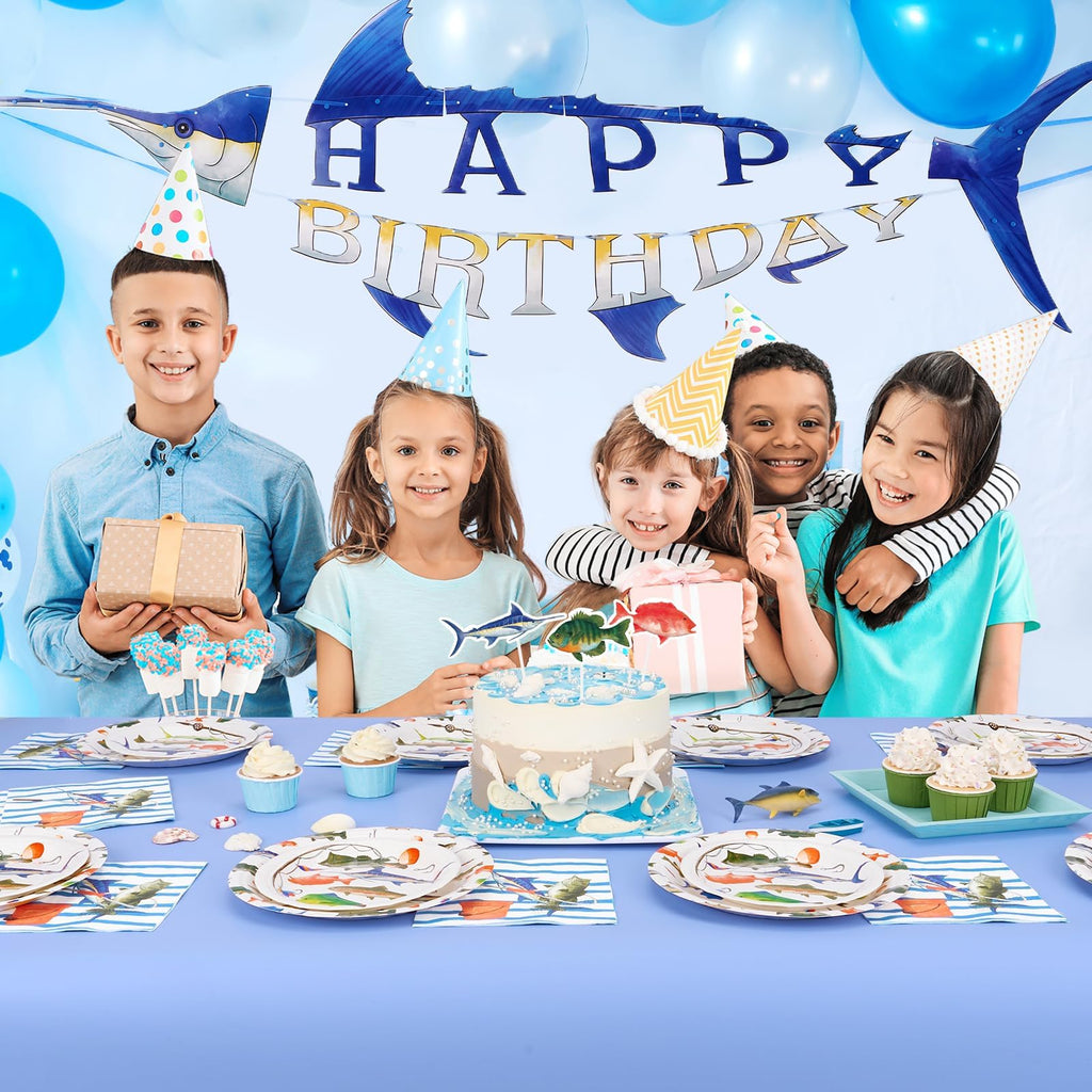 WERNNSAI 48-Piece Fishing Party Tableware Set - Disposable Plates and Napkins for 16 Guests