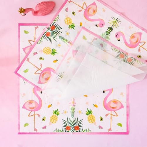 WERNNSAI 48-Piece Flamingo Party Tableware Set - Tropical Dinner Plates, Dessert Plates & Napkins for 16 Guests