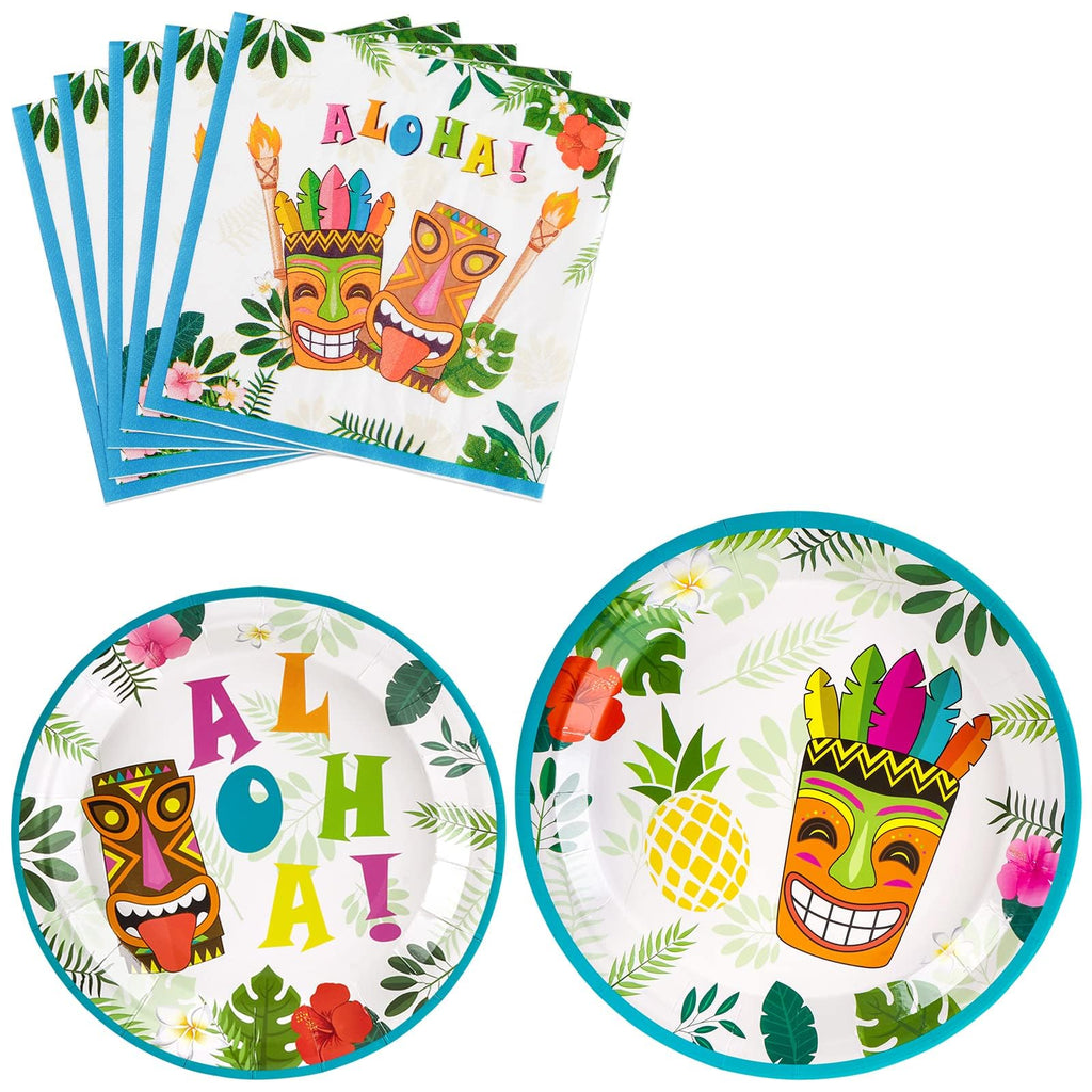 WERNNSAI 48-Piece Hawaiian Luau Party Supplies Set - Plates and Napkins for 16 Guests