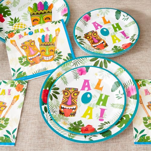 WERNNSAI 48-Piece Hawaiian Luau Party Supplies Set - Plates and Napkins for 16 Guests