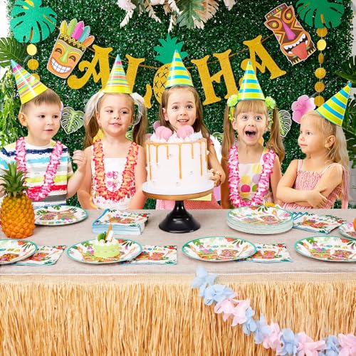 WERNNSAI 48-Piece Hawaiian Luau Party Supplies Set - Plates and Napkins for 16 Guests