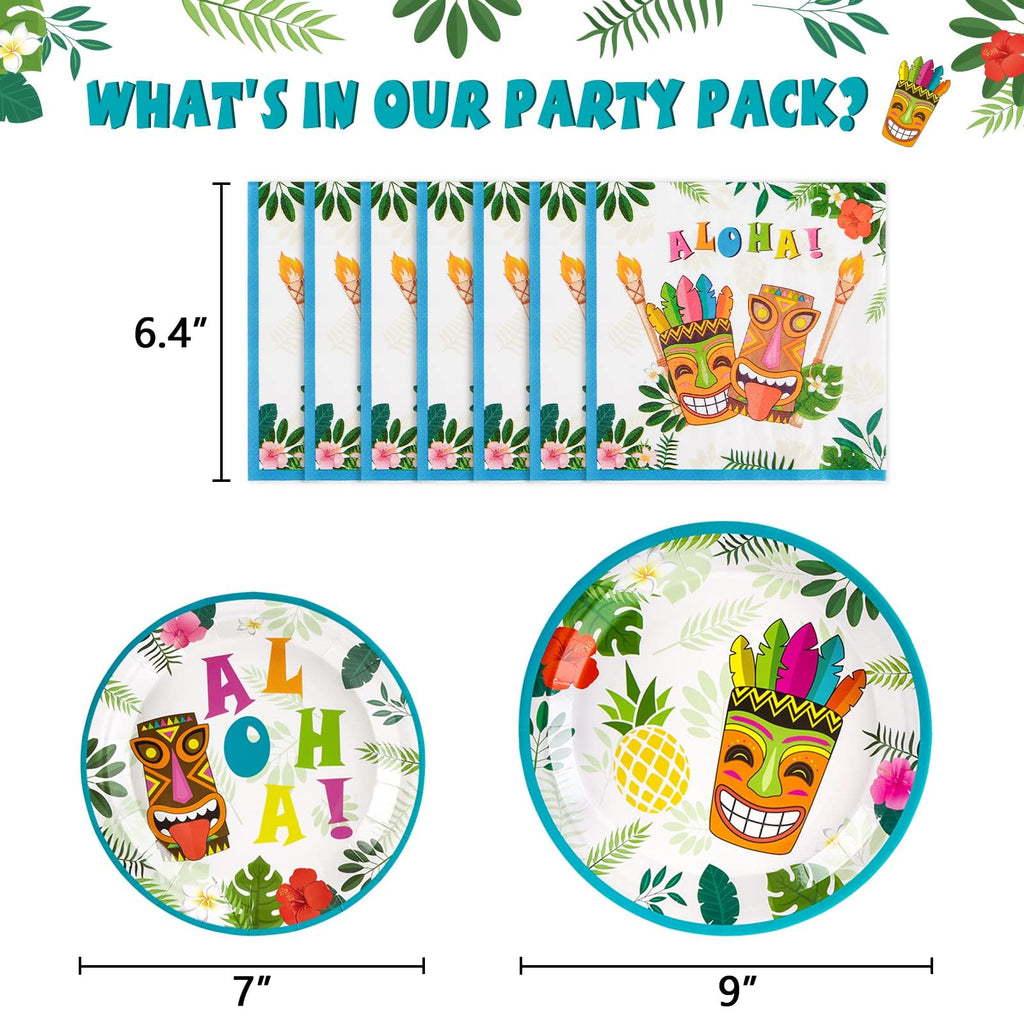 WERNNSAI 48-Piece Hawaiian Luau Party Supplies Set - Plates and Napkins for 16 Guests