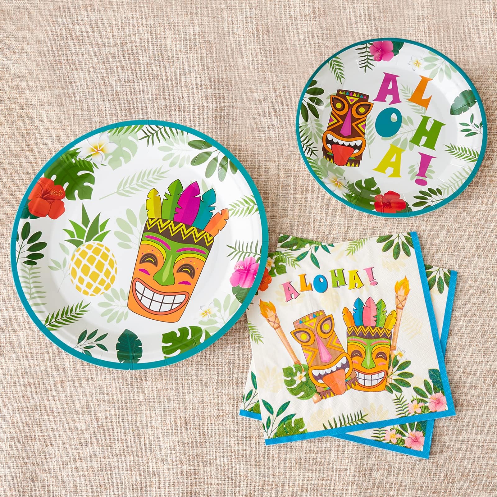 WERNNSAI 48-Piece Hawaiian Luau Party Supplies Set - Plates and Napkins for 16 Guests