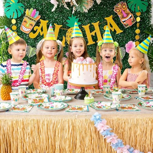 WERNNSAI Hawaiian Luau Disposable Plates and Napkins Set - 50 Plates & 50 Napkins for Tropical Party