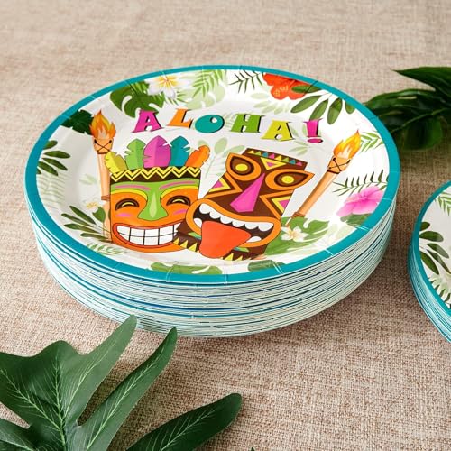 WERNNSAI Hawaiian Luau Disposable Plates and Napkins Set - 50 Plates & 50 Napkins for Tropical Party