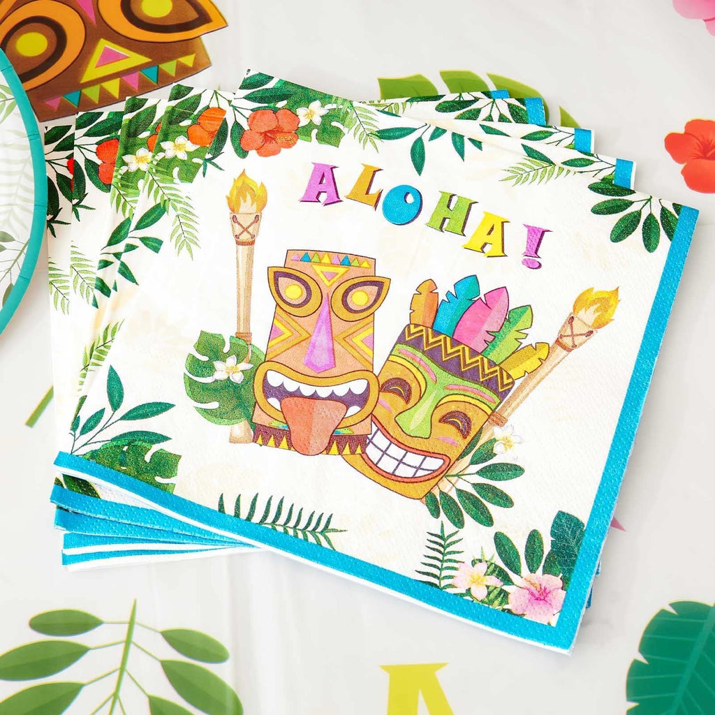 WERNNSAI Hawaiian Luau Disposable Plates and Napkins Set - 50 Plates & 50 Napkins for Tropical Party