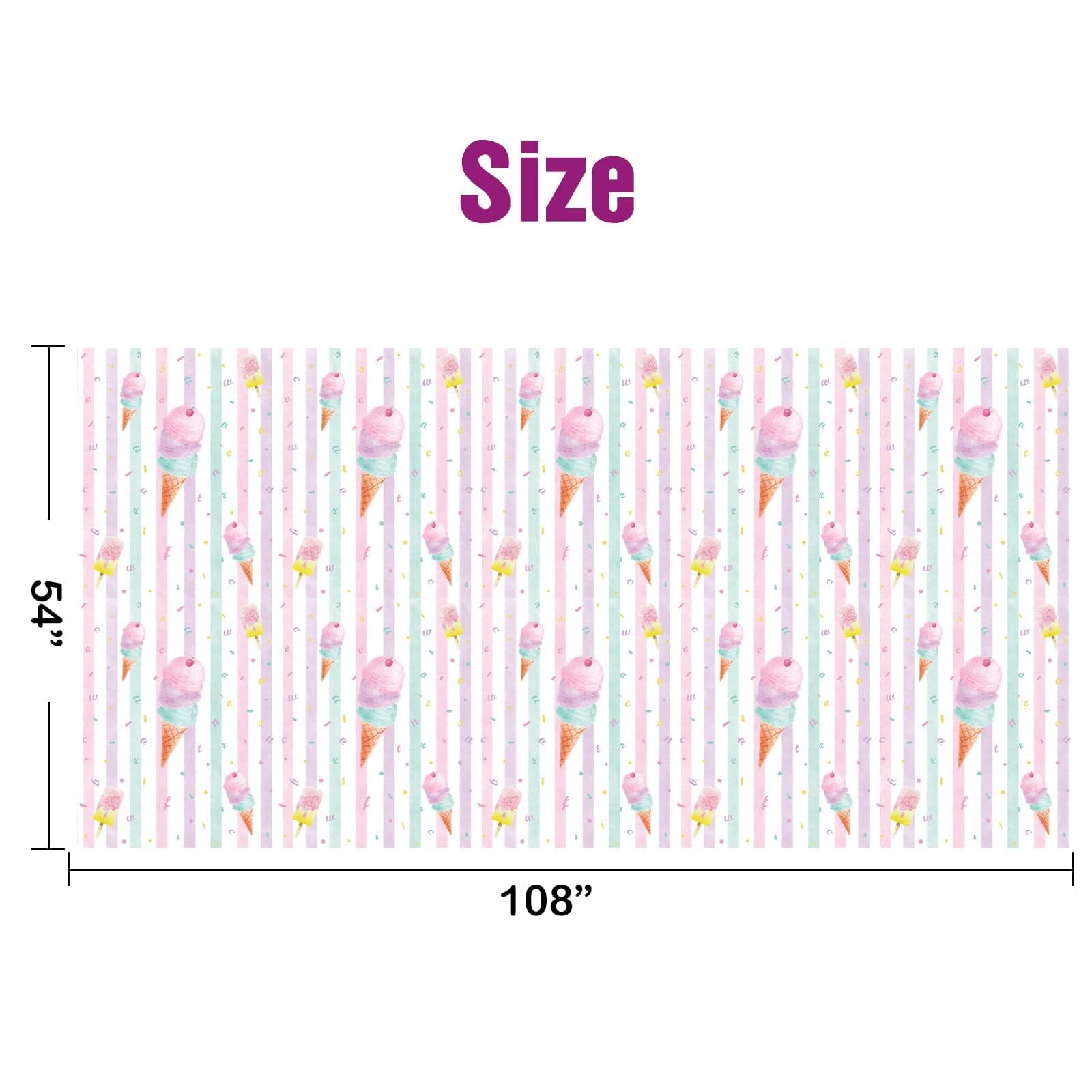 WERNNSAI Ice Cream Tablecloth 2-Pack - 108x54 Inch Plastic Sprinkle Table Cover for Summer Birthday Party Decorations