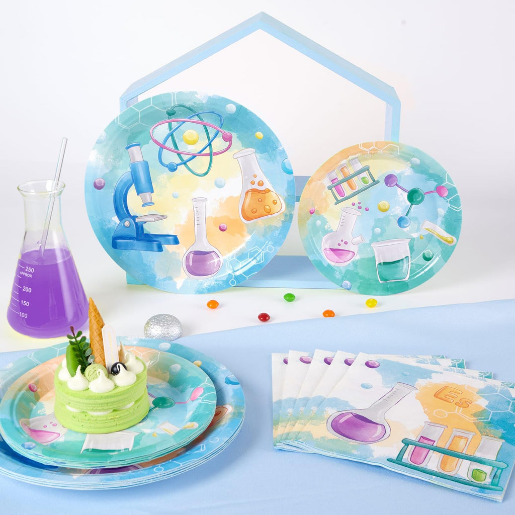WERNNSAI Science Party Plates and Napkins Set – 48 Pieces for 16 Guests
