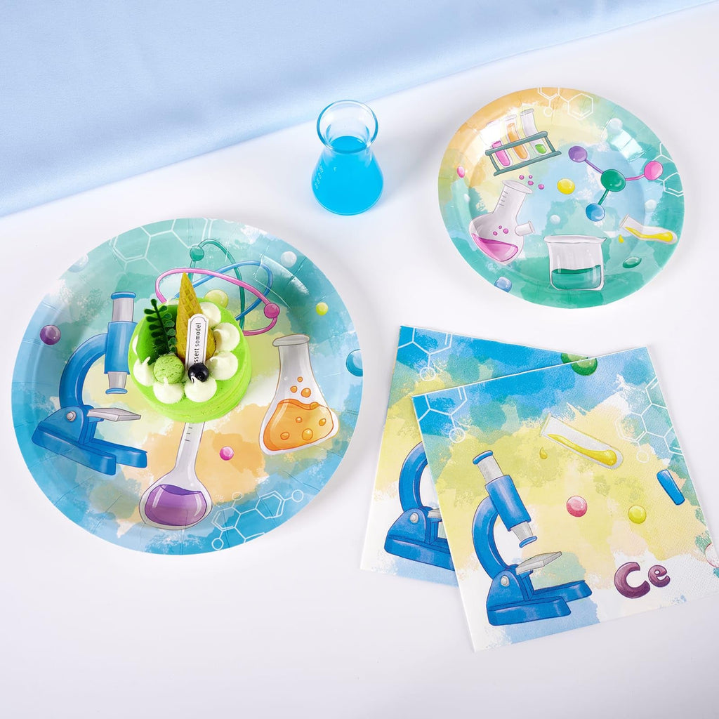 WERNNSAI Science Party Plates and Napkins Set – 48 Pieces for 16 Guests