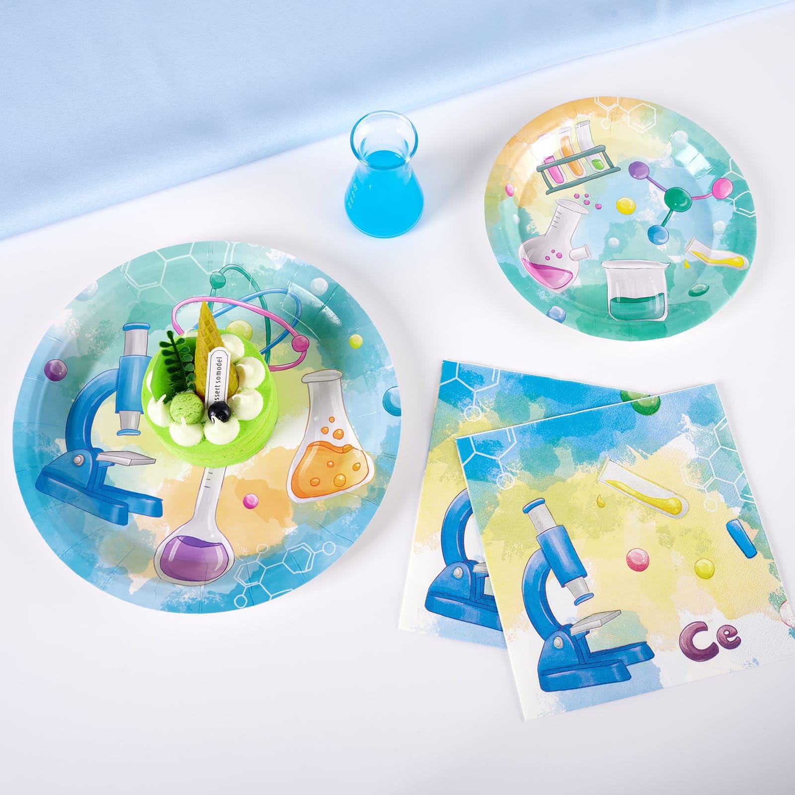 WERNNSAI Science Party Plates and Napkins Set – 48 Pieces for 16 Guests