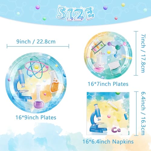 WERNNSAI Science Party Plates and Napkins Set – 48 Pieces for 16 Guests