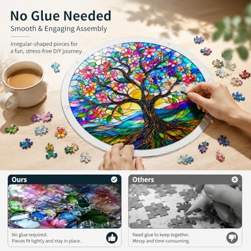 WesGen Acrylic Suncatcher Puzzle – 9.8 Inch Tree of Life DIY Window Decor