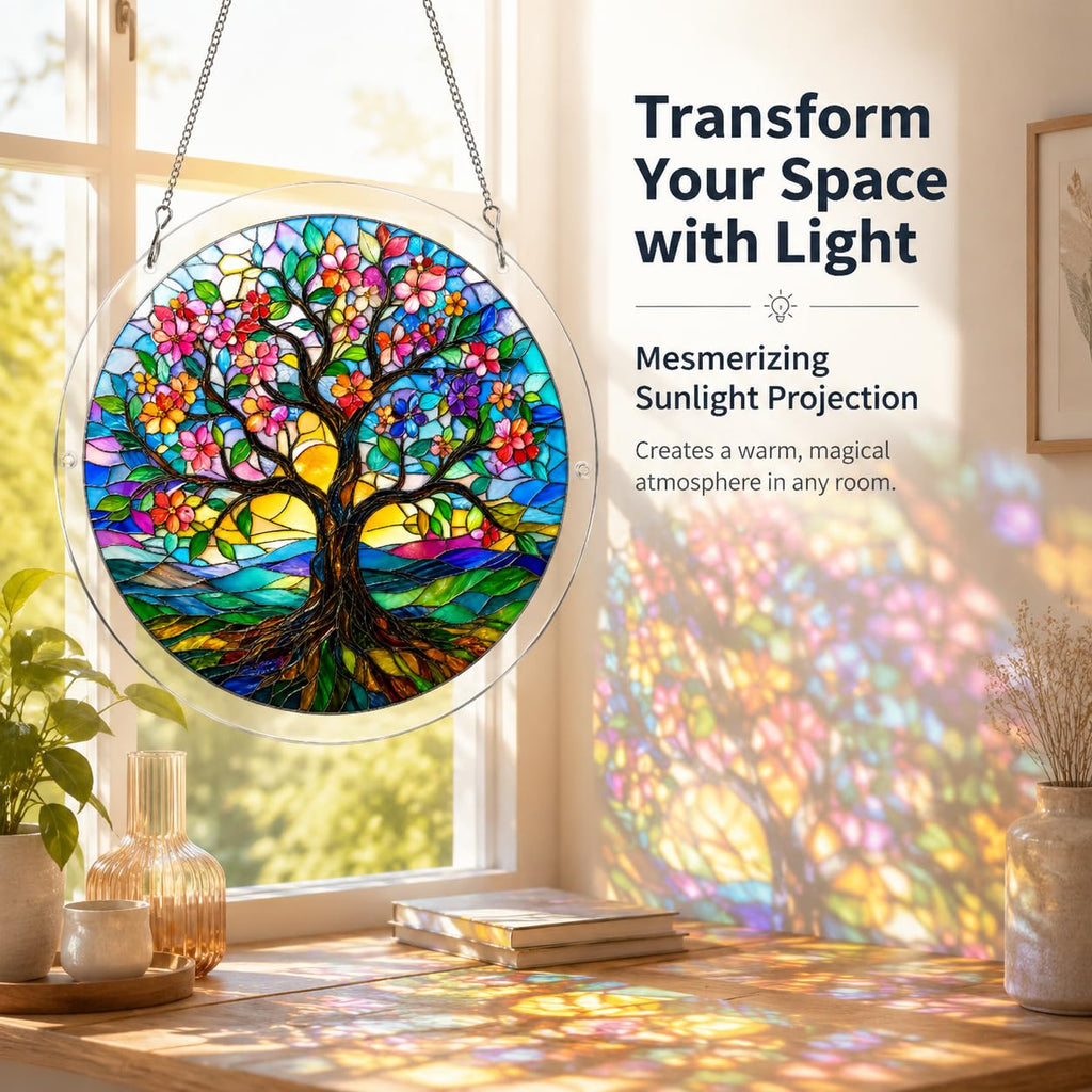 WesGen Acrylic Suncatcher Puzzle – 9.8 Inch Tree of Life DIY Window Decor