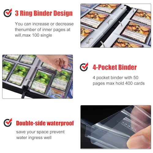 WEST TUNE 400-Pocket Trading Card Binder – Waterproof PU Zipper Album for One Piece, Anime, TCG, and Sports Cards