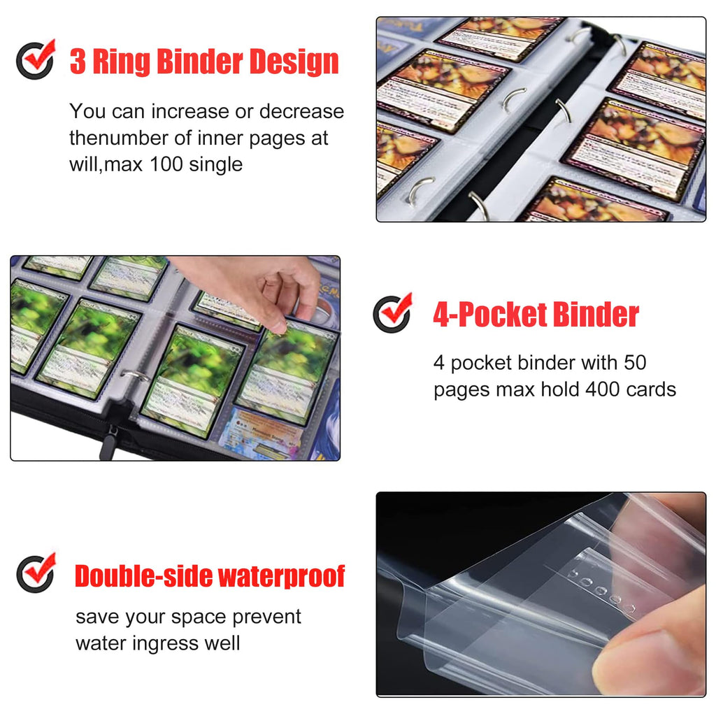 WEST TUNE 400-Pocket Trading Card Binder – Waterproof PU Zipper Album for One Piece, Anime, TCG, and Sports Cards