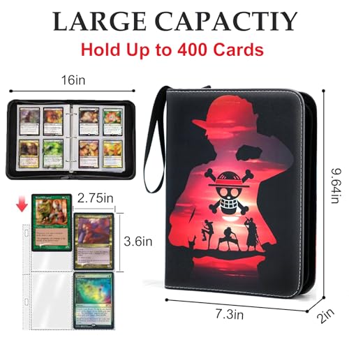 WEST TUNE 400-Pocket Trading Card Binder – Waterproof PU Zipper Album for One Piece, Anime, TCG, and Sports Cards