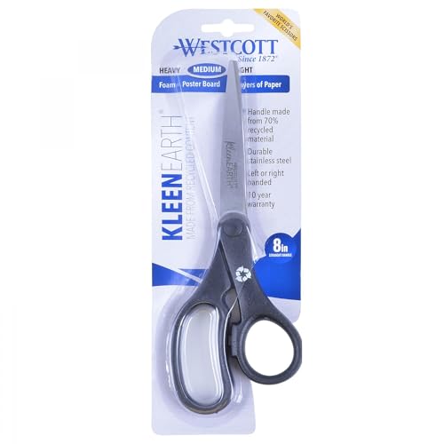 Westcott KleenEarth 8-Inch Scissors - Recycled Materials, Medium Duty, Left/Right Hand Use