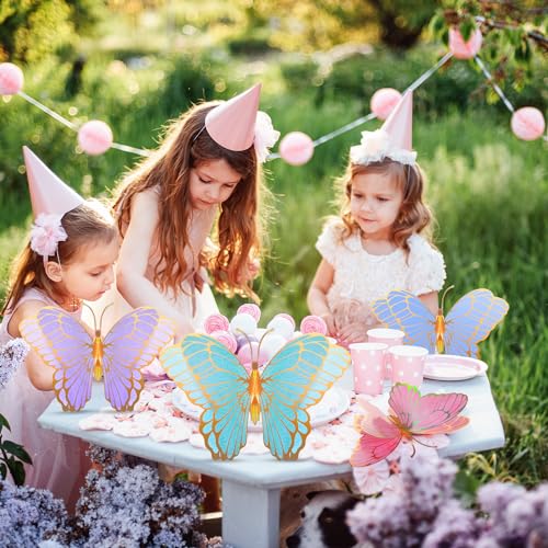 Wettarn 20 Pack 3D Butterfly Table Centerpieces – Gold, Green, Yellow, Purple, Pink & Blue – 10x7 & 12x9 Inches – Mixed Color Party Decor