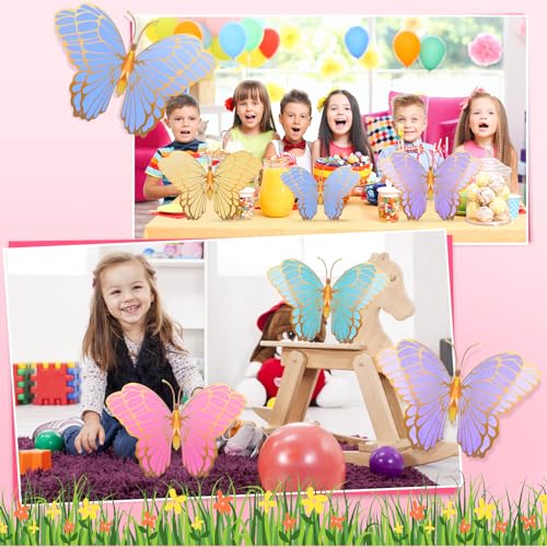Wettarn 20 Pack 3D Butterfly Table Centerpieces – Gold, Green, Yellow, Purple, Pink & Blue – 10x7 & 12x9 Inches – Mixed Color Party Decor