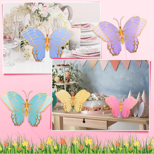 Wettarn 20 Pack 3D Butterfly Table Centerpieces – Gold, Green, Yellow, Purple, Pink & Blue – 10x7 & 12x9 Inches – Mixed Color Party Decor