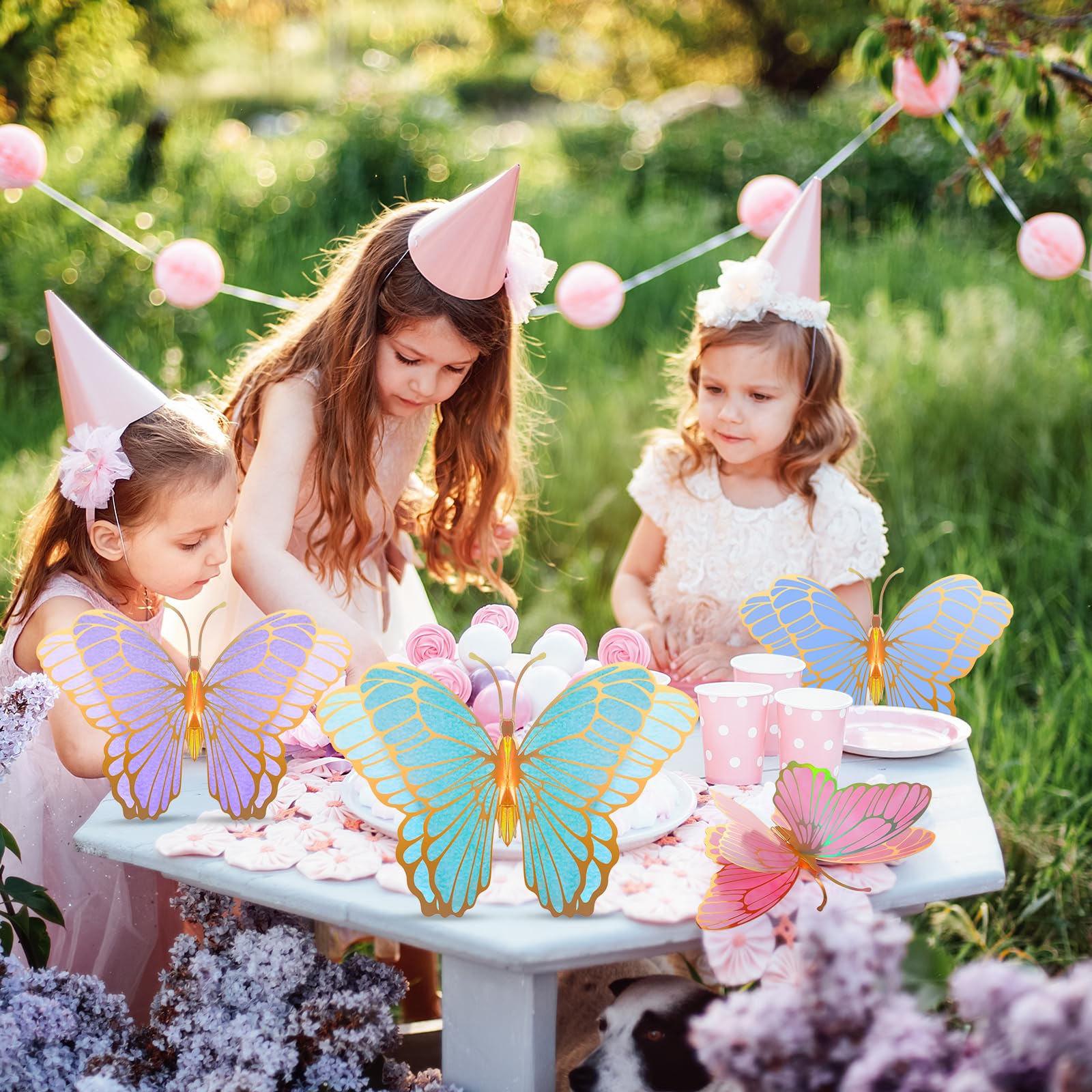 Wettarn 20 Pack 3D Butterfly Table Centerpieces – Gold, Green, Yellow, Purple, Pink & Blue – 10x7 & 12x9 Inches – Mixed Color Party Decor