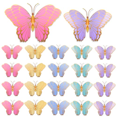 Wettarn 20 Pack 3D Butterfly Table Centerpieces – Gold, Green, Yellow, Purple, Pink & Blue – 10x7 & 12x9 Inches – Mixed Color Party Decor