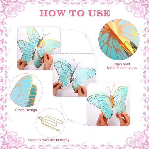 Wettarn 20 Pack 3D Butterfly Table Centerpieces – Gold, Green, Yellow, Purple, Pink & Blue – 10x7 & 12x9 Inches – Mixed Color Party Decor