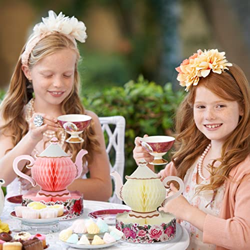 Wettarn 6 Pcs Floral Tea Party Centerpieces – 3D Honeycomb Teapot Decor for Tables