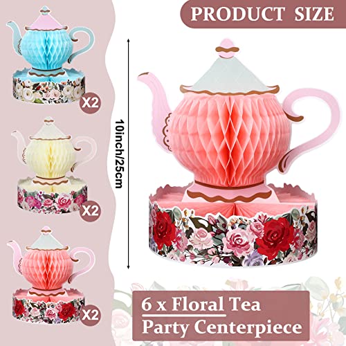 Wettarn 6 Pcs Floral Tea Party Centerpieces – 3D Honeycomb Teapot Decor for Tables