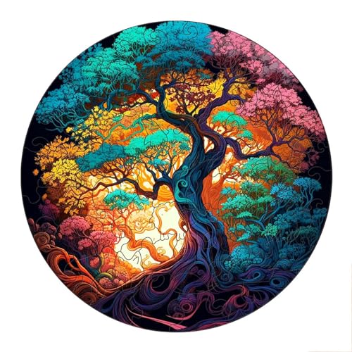 Wetufin Life Tree Wooden Jigsaw Puzzle for Adults – 11.2 Inch Unique Shape Basswood Puzzle, Great Gift for Birthday Christmas