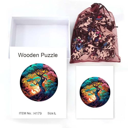 Wetufin Life Tree Wooden Jigsaw Puzzle for Adults – 11.2 Inch Unique Shape Basswood Puzzle, Great Gift for Birthday Christmas