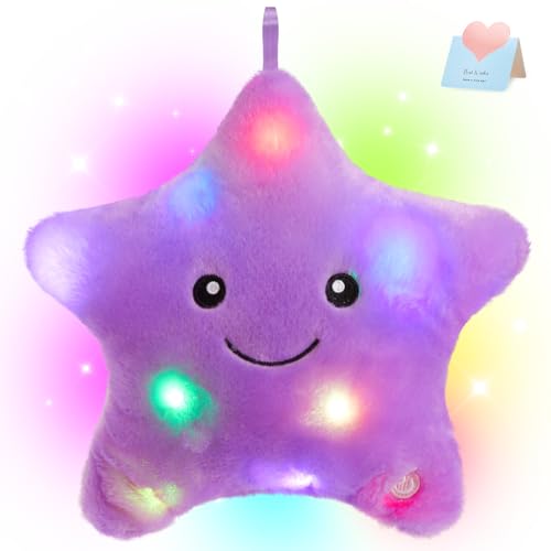 WEWILL 9-Inch LED Twinkle Star Plush Toy - Soft Glowing Stuffed Star with Colorful Night Light, Safe for Toddlers, Purple