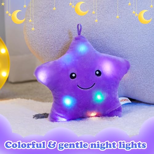 WEWILL 9-Inch LED Twinkle Star Plush Toy - Soft Glowing Stuffed Star with Colorful Night Light, Safe for Toddlers, Purple