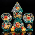Weyano 7-Piece Resin D&D Dice Set with Duck Charm - Polyhedral RPG Dice for Dungeons & Dragons and Tabletop Games