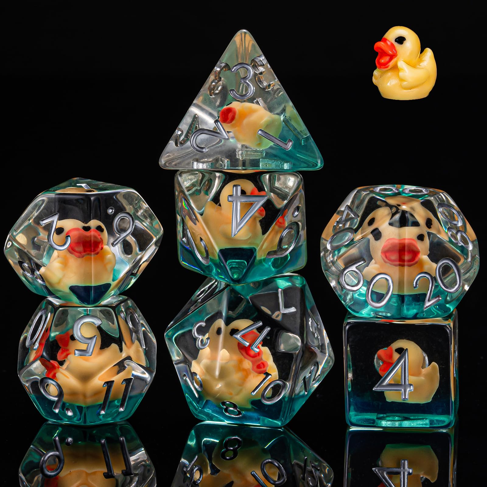 Weyano 7-Piece Resin D&D Dice Set with Duck Charm - Polyhedral RPG Dice for Dungeons & Dragons and Tabletop Games