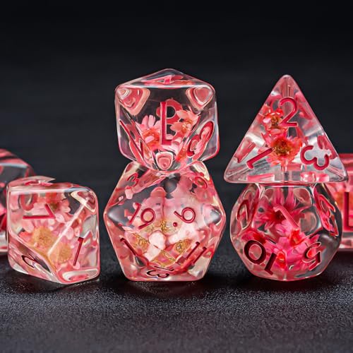 Weyano 7-Piece Resin D&D Dice Set with Mushroom & Animal Charms, Polyhedral Dice for Dungeons and Dragons RPG MTG - Includes D4 D6 D8 D10 D12 D20 D%