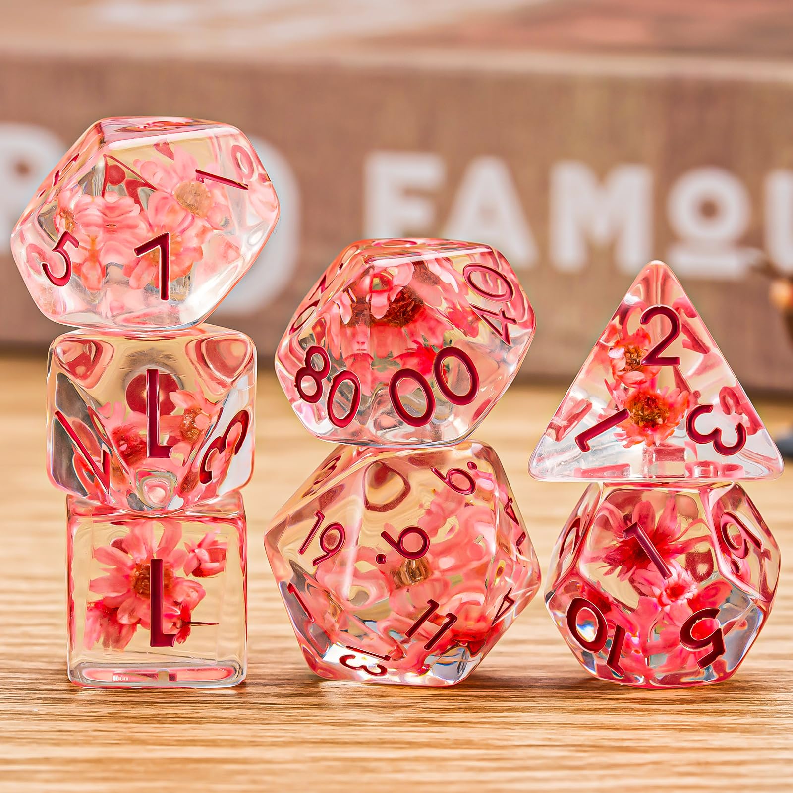 Weyano 7-Piece Resin D&D Dice Set with Mushroom & Animal Charms, Polyhedral Dice for Dungeons and Dragons RPG MTG - Includes D4 D6 D8 D10 D12 D20 D%